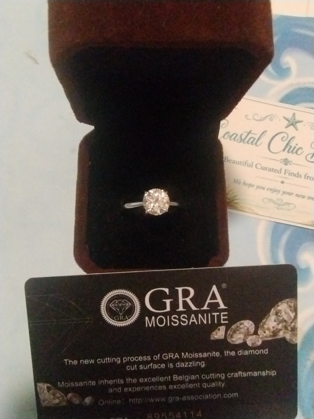 GRA  2 Ct Moissanite Round Solitaire Ring in  Sterling Silver Sz 10